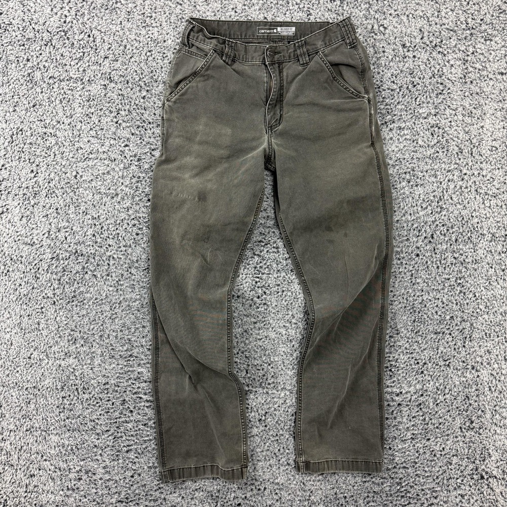 Carhartt Pants Mens 31x34 Gray Relaxed Fit Rugged Flex Canvas Carpenter Workwear - Picture 2 of 16